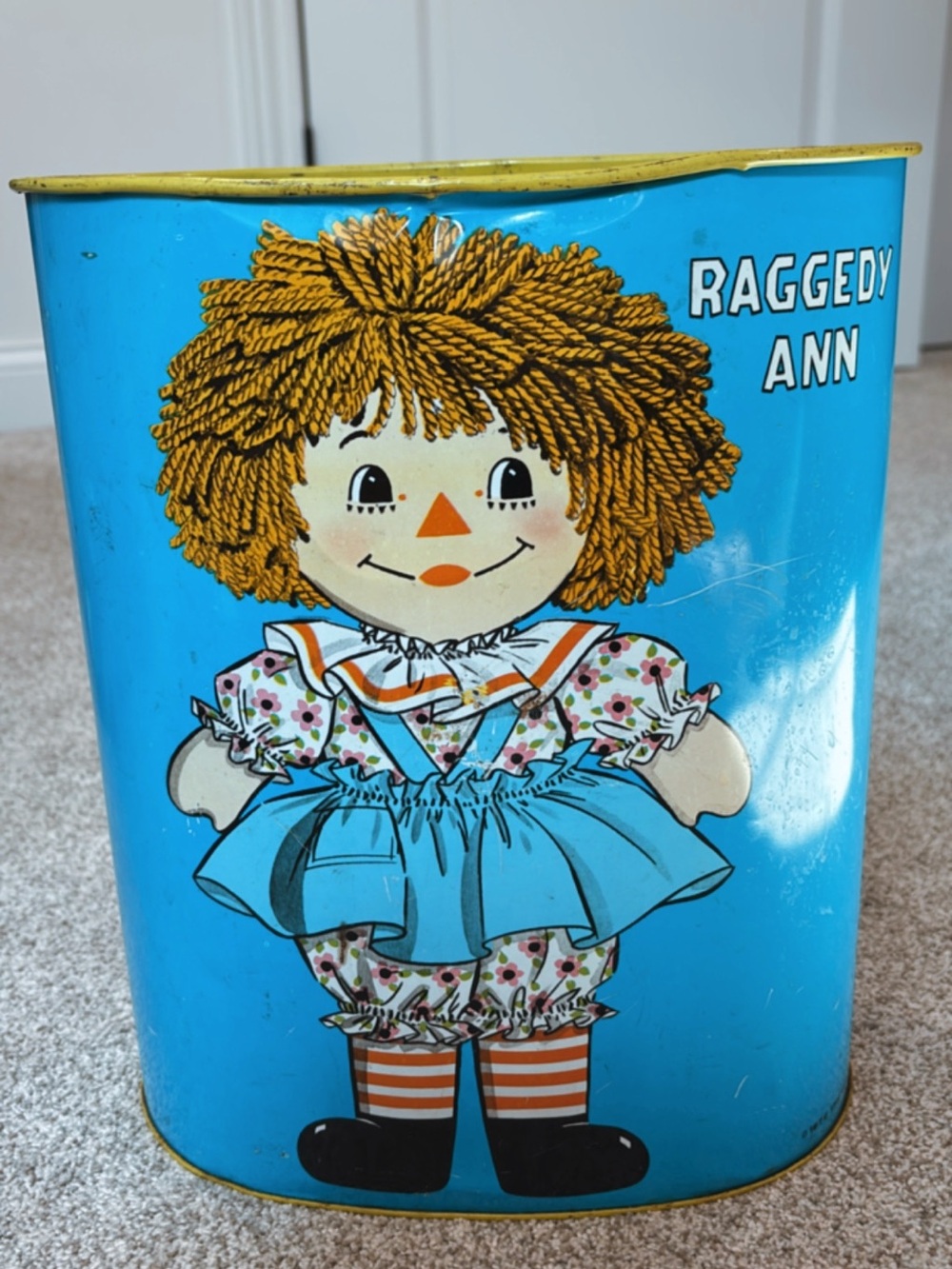 Vintage and Rare 1970’s Retro Raggedy Ann Raggedy Andy Trashcan